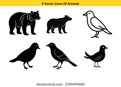 Vector Icons of Animals Bears and Birds with Different Designs