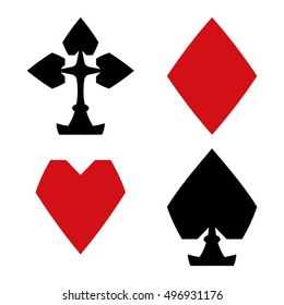 Vector icons. For any use / Playing Cards. Black / red on white background. Flat design. Vector illustration.