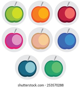 Vector icons of apple in bright different colors on gray background