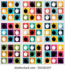vector icons with apples on bright backgrounds.