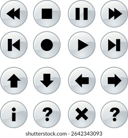 ícones de vetor para aplicativos, sites e design de interface do usuário. Inclui telefone, email, ferramentas, reprodução, pausa e muito mais. Perfeito para interfaces digitais modernas e aplicativos móveis.