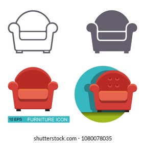 Vector icons of the armchair. Different types of styling