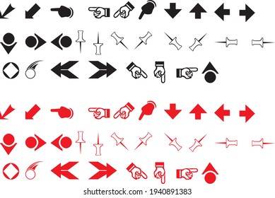 Vector icons of arrows on white background. Scissors, knife, pocket knife.