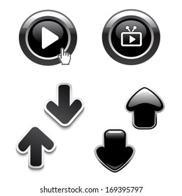 Vector icons of arrows, video play button