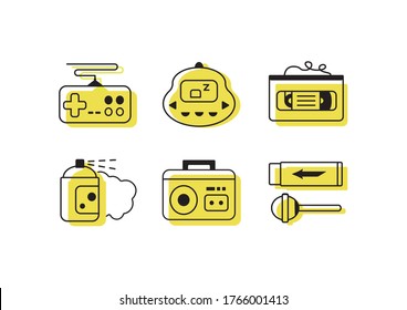 Vector icons. Associations in the 90's.