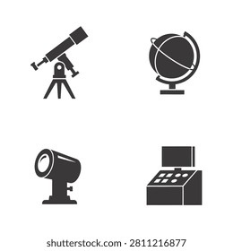 Vector icons of astronomy tools for education, science, and research purposes