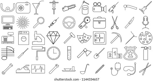Vector icons attributes and tools of different specialties in the work