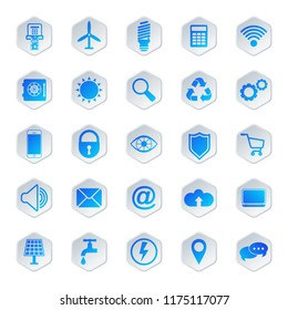 Vector icons for automated house management system in a smart city. Concept sign for with intelligent buildings.