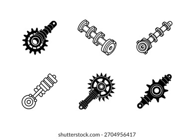 “Conjunto de Ilustraciones de engranajes automotrices y piezas del motor de los iconos del vector del árbol de levas”