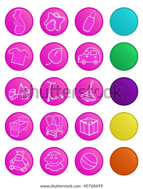 Vector icons for baby shop. Icons with bottom\
layer variants