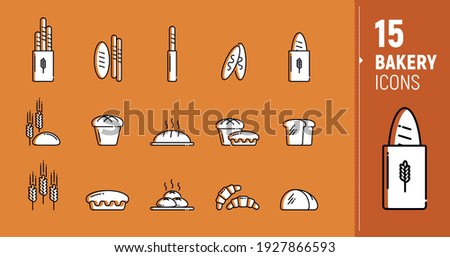 Vector icons of bakery products, bread, baguettes, rye, grain bread, wheat, loaves. Polygonal icons. Icons in a flat style.
