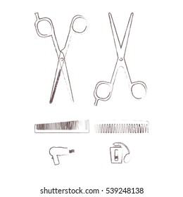 Vector icons "Barber" with shabby effect. Set of 6 pieces.