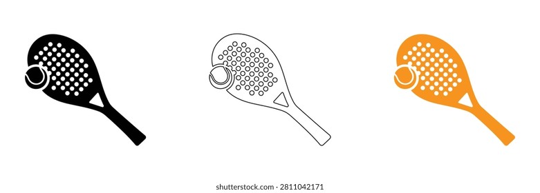 Vector icons of beach tennis rackets in black, white, and orange, perfect for sports and recreation designs