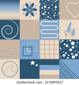 Vector icons beach themed in blue and brown