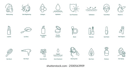 Vector Icons for Beauty and Personal Care: Moisturizing, Makeup, Hair, and Skin Treatments