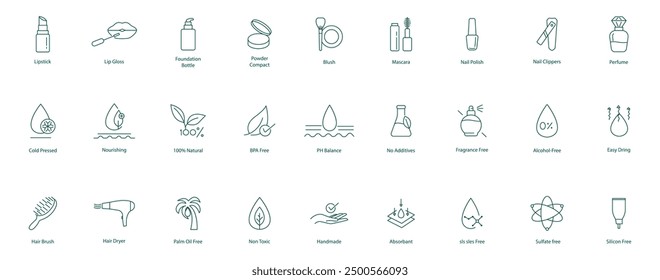 Vector Icons for Beauty and Personal Care: Makeup, Hair Care, and Natural Ingredients