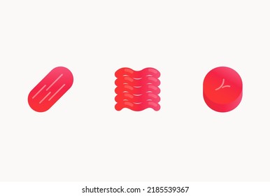 Vector icons, beef steaks clip art gummy style, flank steak, ground beef and filet mignon