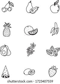 Vector icons of a blogger with fruit.A set of design templates for icons and emblems-the highlight of the history of social networks. Icons for grocery stores and markets.