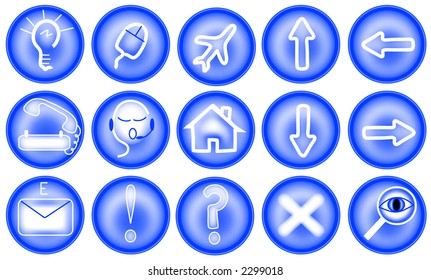 Vector icons in blue and white.including,e-mail,travel,home,and more.