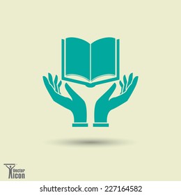 Vector icons with a book and her hands.