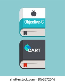 vector  Icons of books on programming in the languages Objective C and DART.