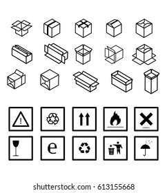 Vector icons with box and boxes signs