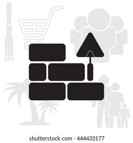 Vector icons brickwork and building trowel