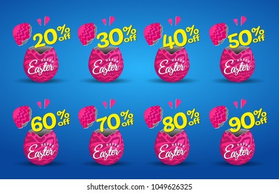 Vector icons broken easter egg. pink discount  label, banner, tag. Vector Illustrations.