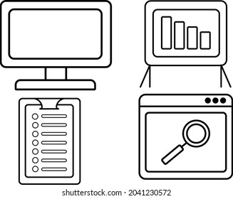 vector icons for business, computer, tablet, graphic, web search in the style of minimalism