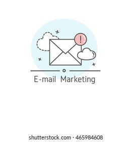 Vector icons with business concept of email marketing with mail, clouds