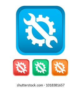 Vector icons with button. Gear and wrench. Multicolored icons on a white background.