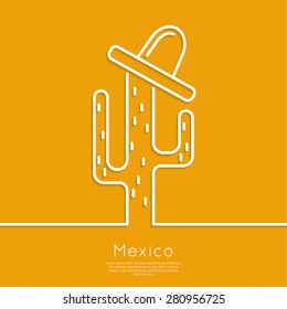 Vector icons of cactus in the desert with sombrero.