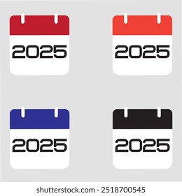 Vector icons calendar 2025. Symbols of new year with numbers 2025. Editable stroke thin line and black, blue solid set. EPS format banner poster. 