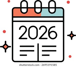 Calendario de iconos vectoriales 2026. Línea delgada de trazo editable y negro sobre blanco	