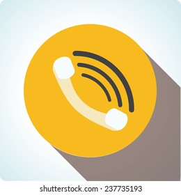 Vector icons "call" on an orange circle with a long shadow