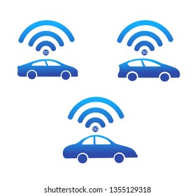 vector icons of the car controlled by wireless Internet new generation 5g Wi-Fi