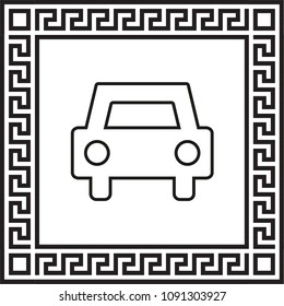 vector icons of car in a frame with a Greek ornament
