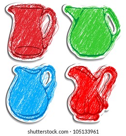 Vector icons of carafes. Drawed like color pencils