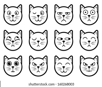 Vector icons of cat smiling faces