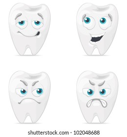 Vector icons of characters of the teeth with various emotions.
