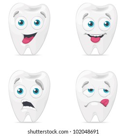 Vector icons of characters of the teeth with various emotions.