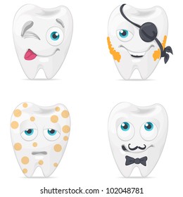Vector icons of characters of the teeth with various emotions