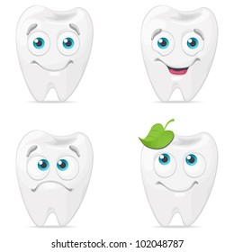 Vector icons of characters of the teeth with various emotions