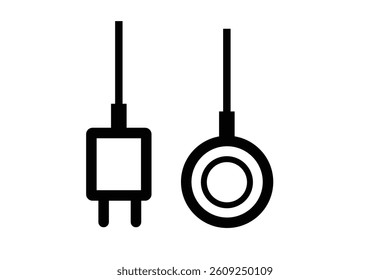 vector icons of chargers, adapters, and power plugs.