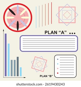 Vector icons, charts, lines and arrows