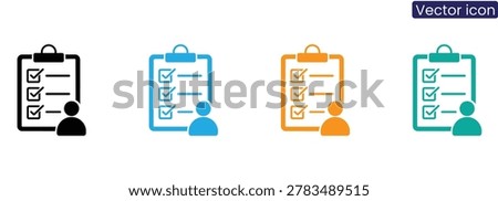 Vector icons of checklist with person, available in four colors, on white background