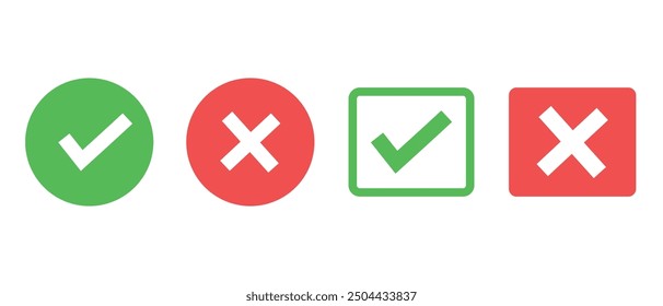 Vector icons of checkmarks and crosses. A red cross icon indicates that the task has not been completed, and a green checkmark indicates that the task has been completed. "Yes" or "no" checkbox.
