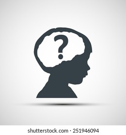 Vector icons of children's heads with a question mark