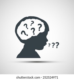 Vector icons of children's heads with a question mark