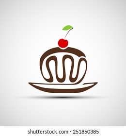 Vector icons of chocolate cake with cherries